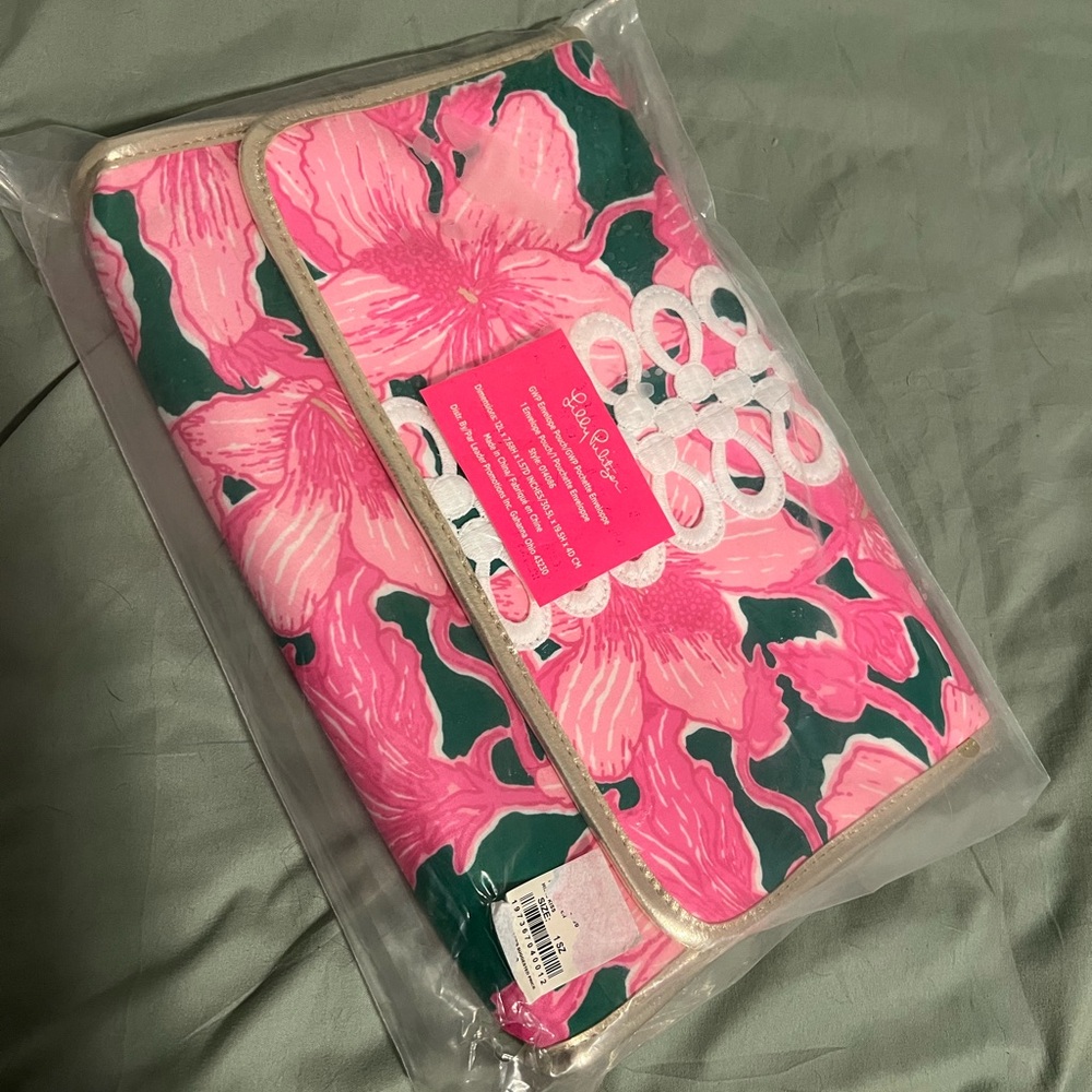 Lilly Pulitzer Pink and Green Floral Clutch